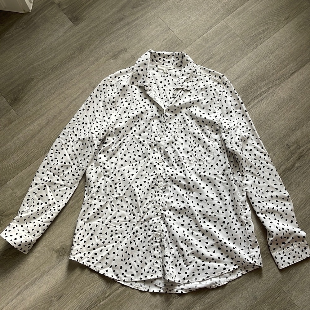 Black and white polka dot button down shirt